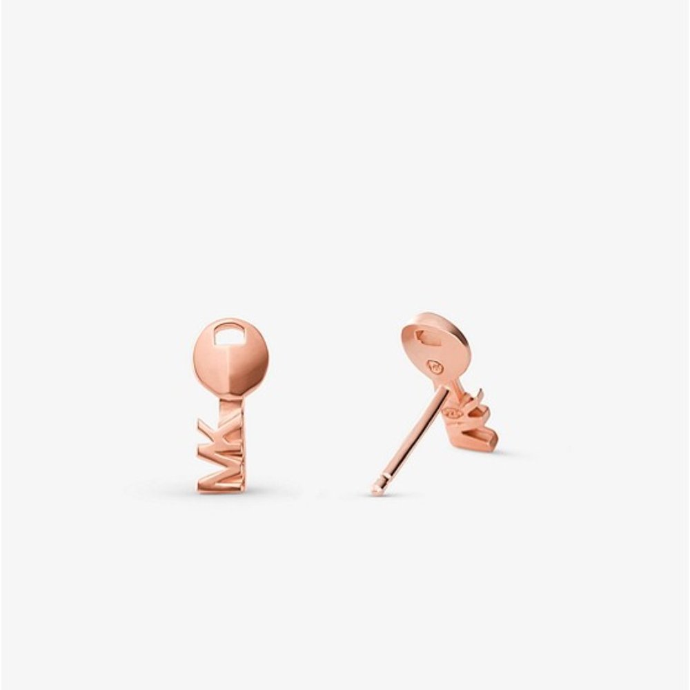 🎁 MICHAEL KORS 14K Rose Gold/Stg Silver Key Studs - Picture 2 of 4